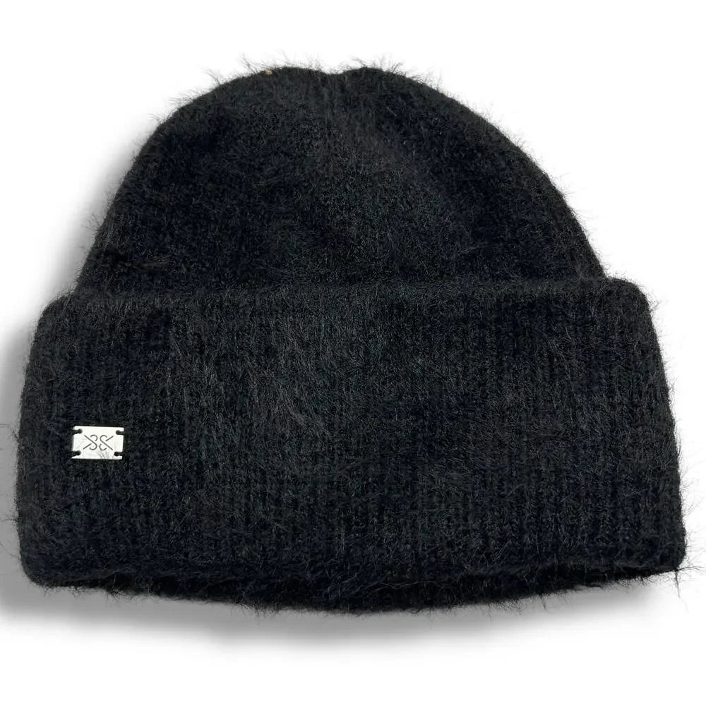 NEW Soia & Kyo Black Beanie Hat Fold Over Jaya Winter Ribbed Soft Cozy NWT - Picture 2 of 9